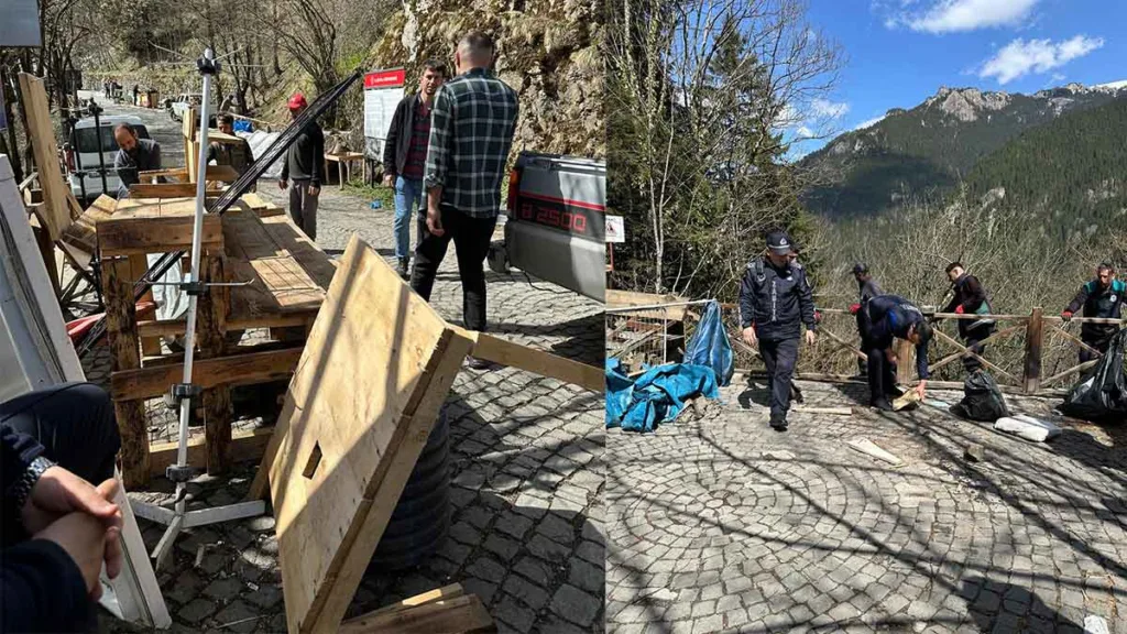 Sümela Manastırı çevresinde görüntü kirliliğine neden olan seyyar tezgahlar kaldırıldı.
