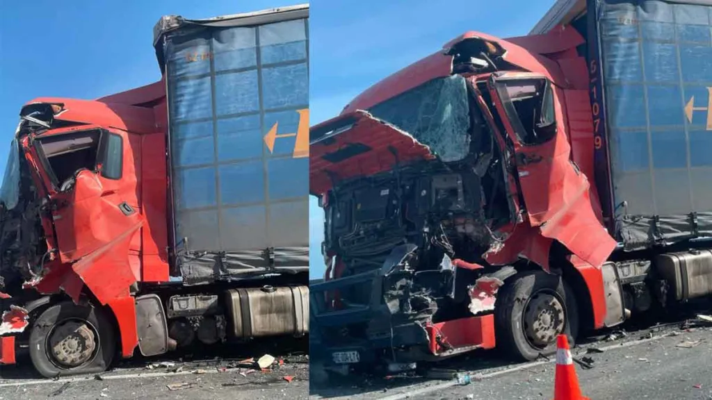 Trabzon Yomra’da tır kazası: Hurdaya döndü, sürücü ağır yaralı.