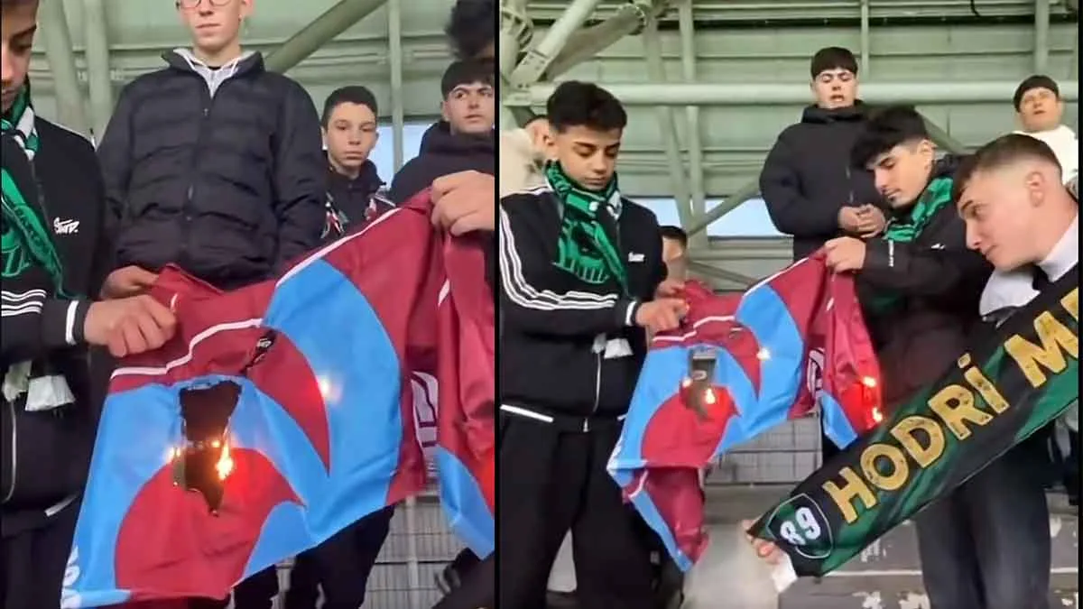 Kocaelispor-taraftarları-Trabzonspor-bayrağını-yakt